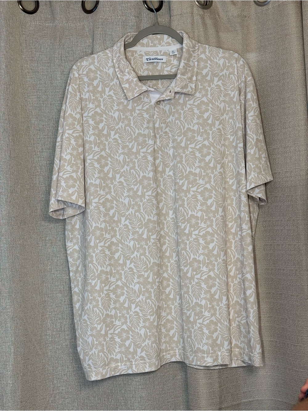 Caribbean Joe Beige Floral Short Sleeve Polo